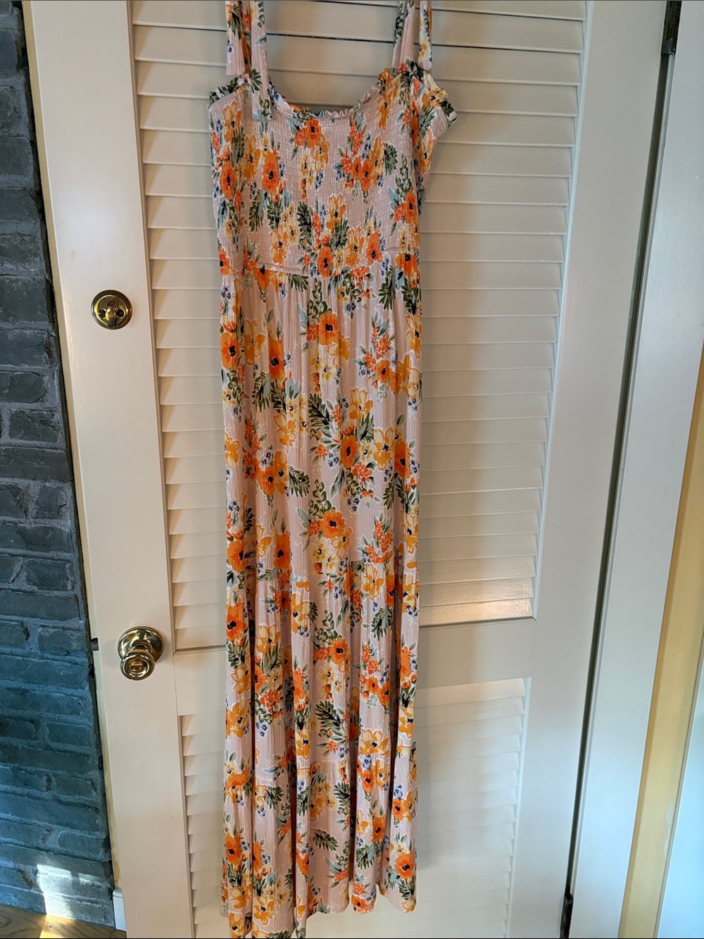 Floral Smocked Maxi Dress in Peach & Orange Promesa L sundress